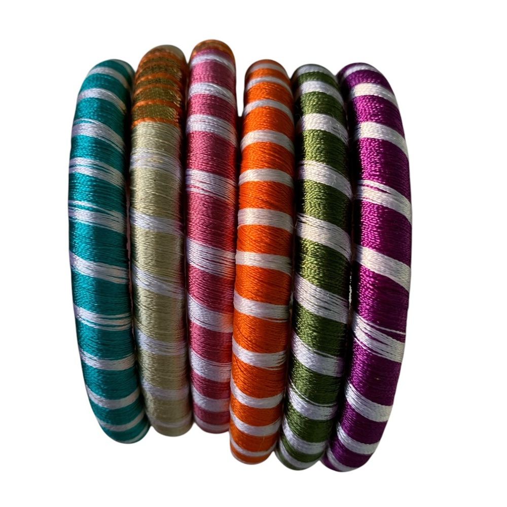 Colorful Striped Thread Bangles Set